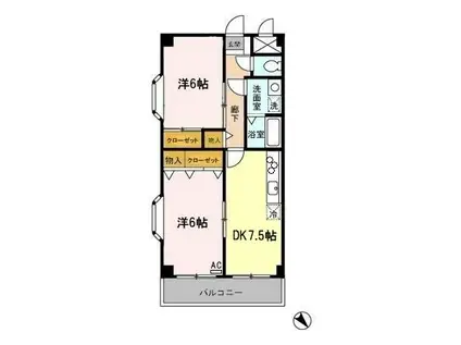 シャイニーヒル(2DK/4階)の間取り写真