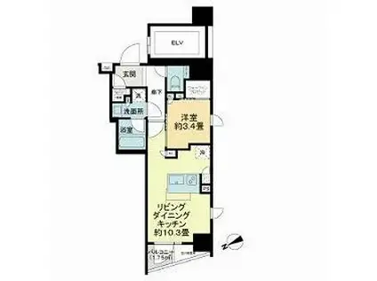 ザ・ライオンズミレス蔵前(1LDK/15階)の間取り写真