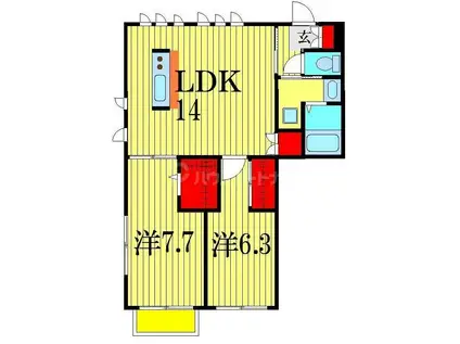 シャルムドミールB(1SLDK/2階)の間取り写真
