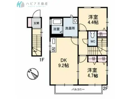 シェソワみずほB(2DK/2階)の間取り写真