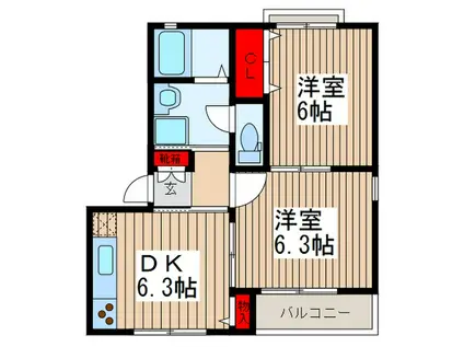 コムオール(2DK/2階)の間取り写真