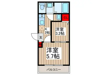 ヴェルヴェーヌ大宮(2K/1階)の間取り写真