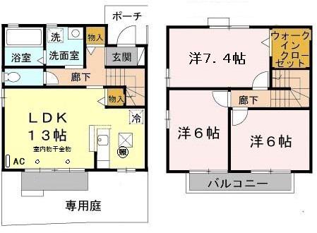 ヒルグレイスB棟(3LDK/1階)の間取り写真