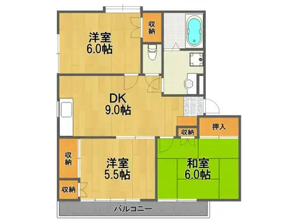 ベルフラワーハイツII(3DK/2階)の間取り写真