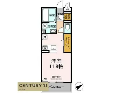 オーシエルメゾン(ワンルーム/2階)の間取り写真