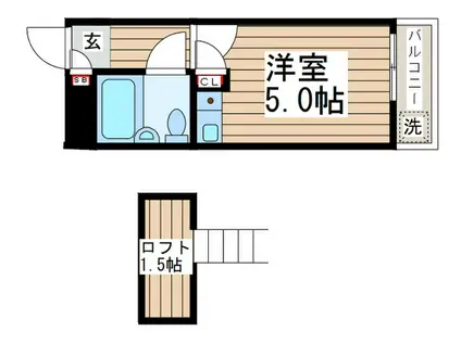 スリーエム(ワンルーム/2階)の間取り写真
