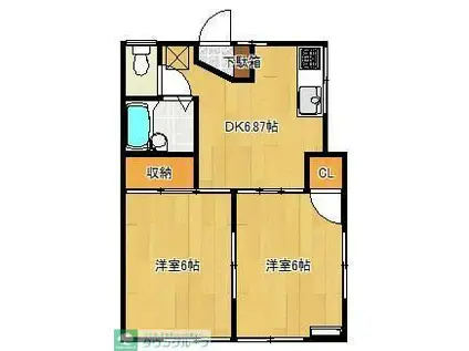 ヴェルディ北川C(2DK/2階)の間取り写真