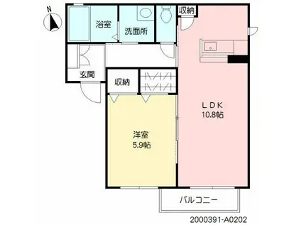 サミーユI(1LDK/2階)の間取り写真