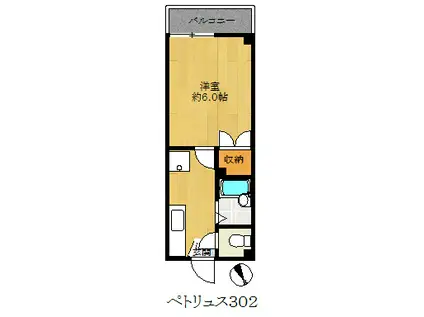 ペトリュス(1K/3階)の間取り写真