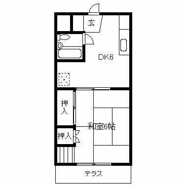 コーポ北浦(1DK/2階)の間取り写真