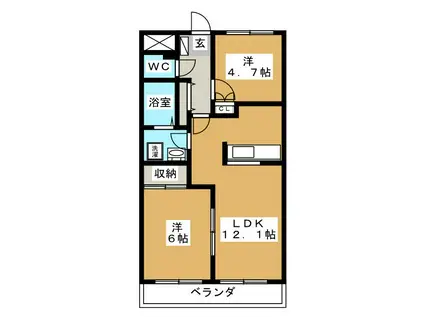 ガーデンテラス東戸塚(2LDK/3階)の間取り写真