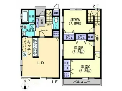 カーサ・ブエナ南斎院(3LDK/1階)の間取り写真