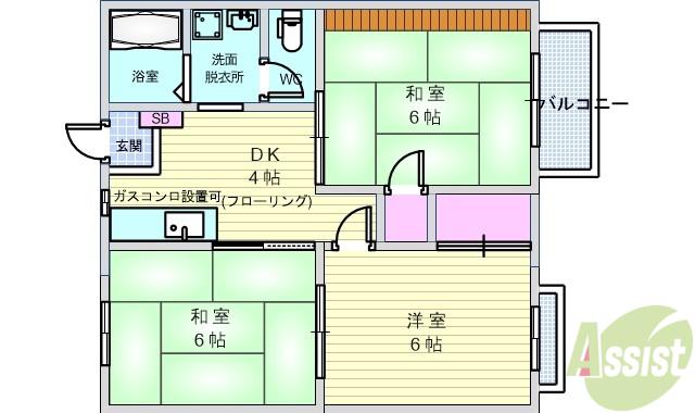 ラフィーネ刀根山(3DK/2階)の間取り写真
