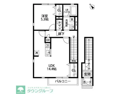 門團空閑(ワンルーム/2階)の間取り写真