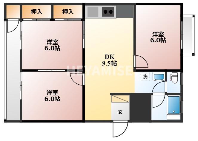 弥生が丘マンション(3DK/5階)の間取り写真
