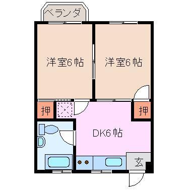 富田中央ビル(2DK/4階)の間取り写真