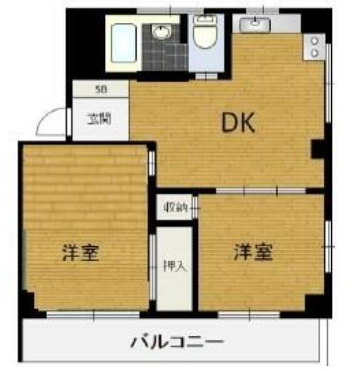 シャトーサンケイ(2DK/4階)の間取り写真