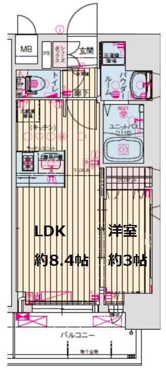 プレサンス難波マジョリティ(1LDK/6階)の間取り写真