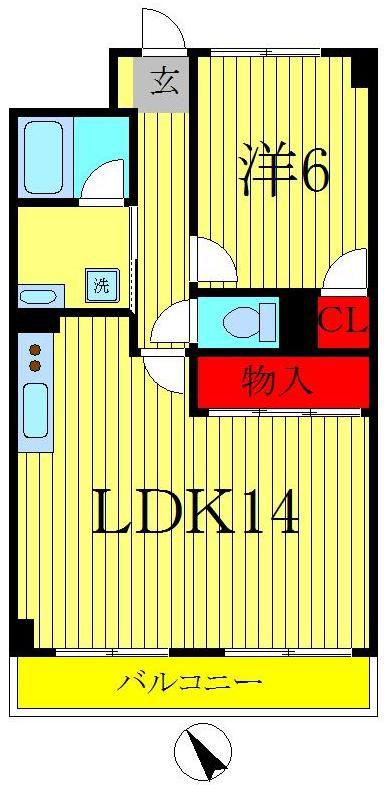アルデール三郷 B棟(1LDK/8階)の間取り写真