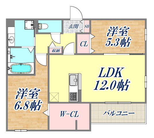 ラポール岡本(2LDK/2階)の間取り写真