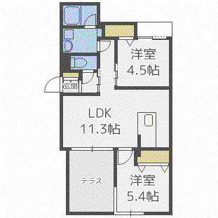 ヴェリタス・アメリオ(2LDK/1階)の間取り写真