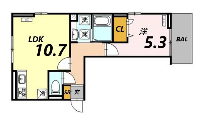 DS駅南大路(1LDK/1階)の間取り写真