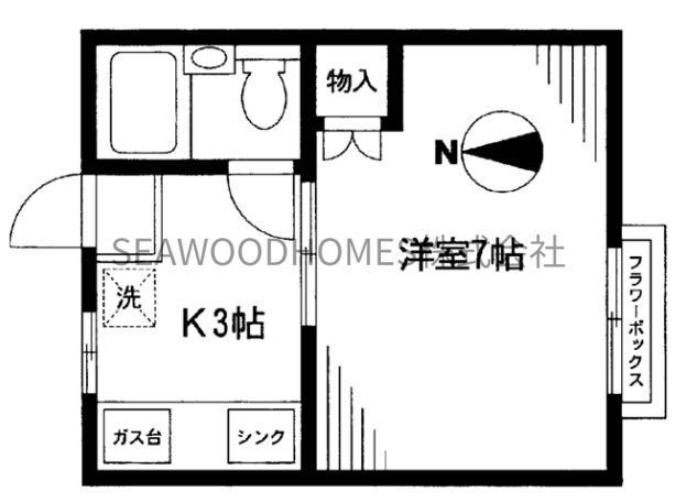 ローズハイム(1K/2階)の間取り写真