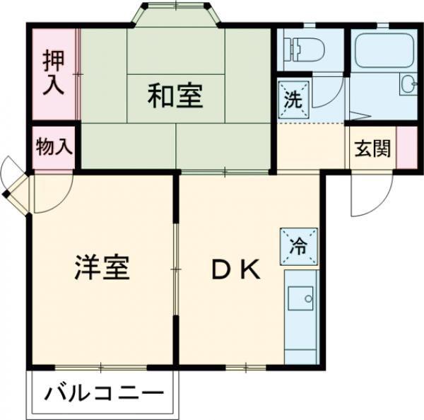 ミモザハウスA(2DK/2階)の間取り写真