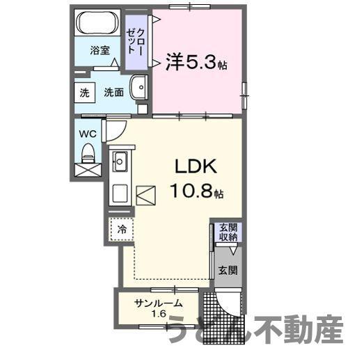 メゾンサンフラワーB(1LDK/1階)の間取り写真