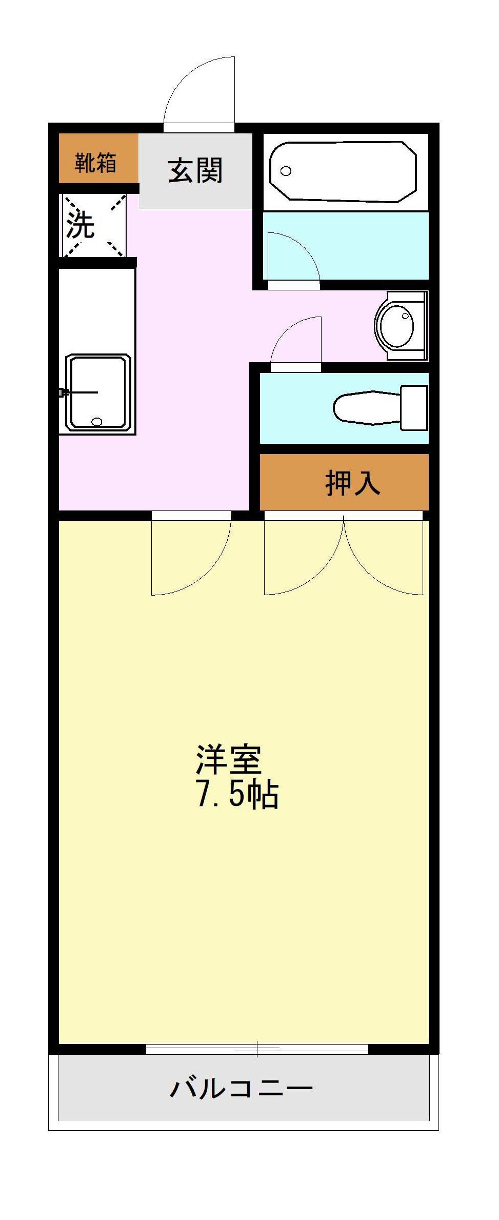 黒髪ロイヤルハイツ(1K/3階)の間取り写真