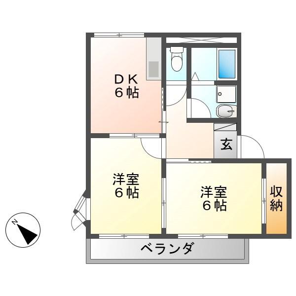 カーサ フェリスI(2DK/2階)の間取り写真