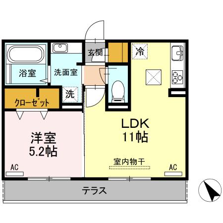 ルネス花岡(1LDK/1階)の間取り写真