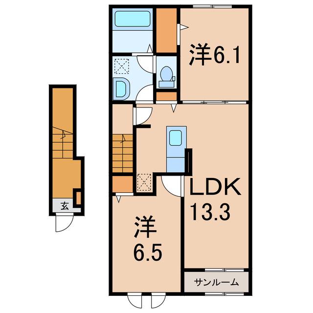 ラピスール(2LDK/2階)の間取り写真