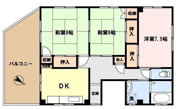 朝日1丁目マンション(3DK/2階)の間取り写真