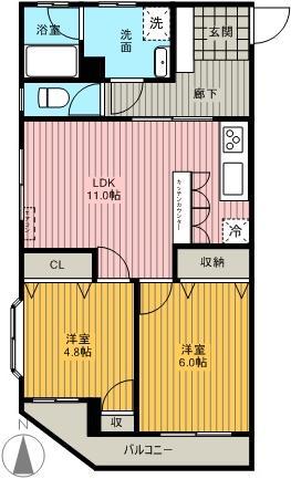 リベルテ関原(2LDK/3階)の間取り写真
