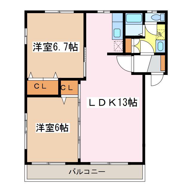 フレグランスソフィアA(2LDK/2階)の間取り写真