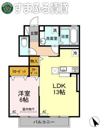 リーベ美合(1LDK/1階)の間取り写真