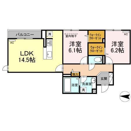 グランシャリオ東深津(2LDK/2階)の間取り写真