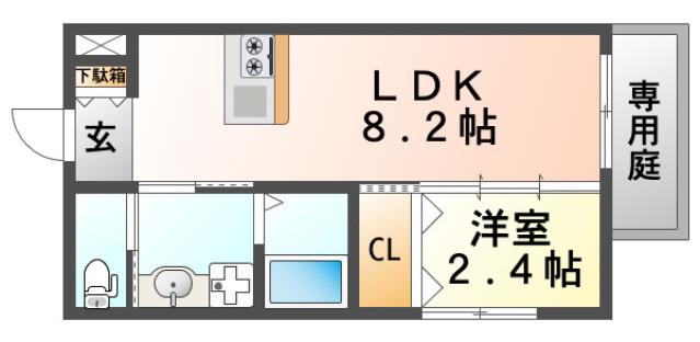 リアコート関大前II(1LDK/1階)の間取り写真