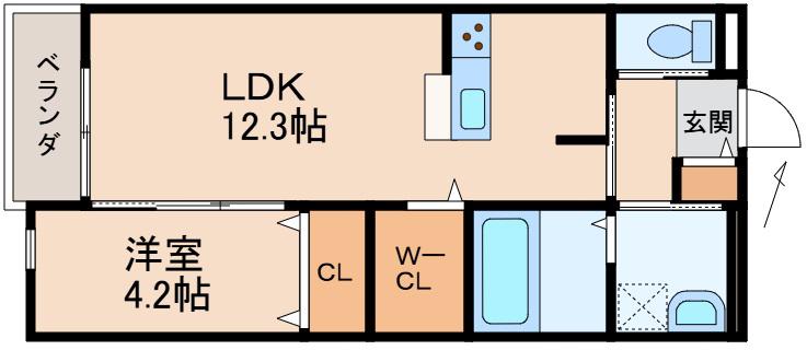 クラウンハイツ木広町A棟(1LDK/3階)の間取り写真