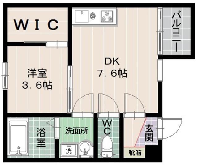 アトリエ四季(1DK/2階)の間取り写真