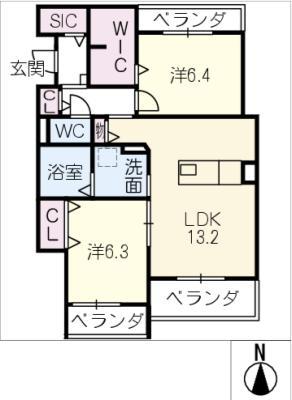 CRESTIA(2LDK/3階)の間取り写真