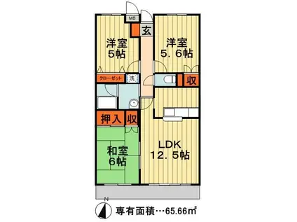 サニープラザ市川(3LDK/5階)の間取り写真