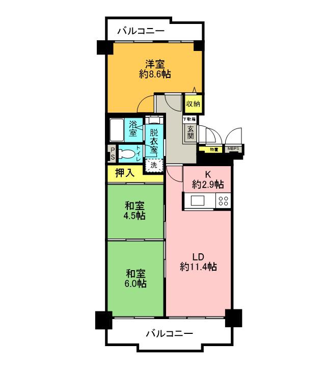 ユニライフ山崎II(3LDK/9階)の間取り写真