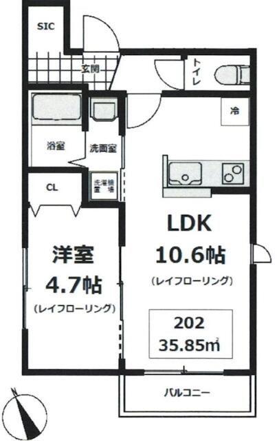 カーサ・カランコエ(1LDK/2階)の間取り写真