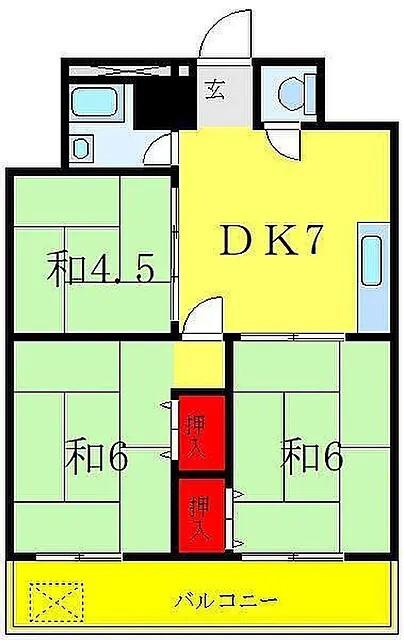 寛永寺坂ハイム(3LDK/2階)の間取り写真