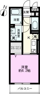 プレイヤード浦和(1K/2階)の間取り写真