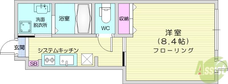 翠月荘 つむぎ(1K/1階)の間取り写真
