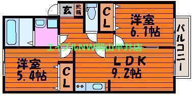 リバーサイド金岡B(2LDK/1階)の間取り写真