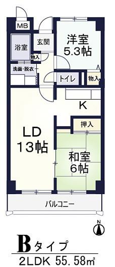 サンオークタツミ(2LDK/2階)の間取り写真